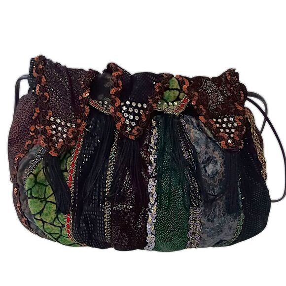 Rita Diana For Mylinka Bag Vintage Mixed Media Suede Leather Tassels Whimsigoth. - Picture 1 of 16